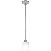 Quoizel Pruitt Blueprint Glass Mini Pendant Ceiling Light, Brushed Nickel, 1-Light, 100 Watt, PRUO1507BN