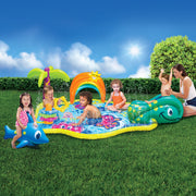 Banzai Jr. Splish Splash Inflatable Water Park for Toddlers with Whale Slide, Dolphin Rider, Starfish Toss Rings, Rainbow Canopy, Multicolor