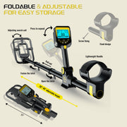 ANEKEN GT1000 Waterproof Retractable Foldable Metal Detector, 2000mAh Rechargeable Battery, 10-Inch IP68 Waterproof Coil, LCD Display, Five Detection Modes