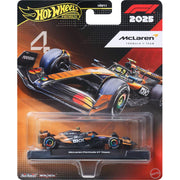 Mattel Hot Wheels Premium Formula 1 Race Car, 2025 McLaren Team #4 Lando Norris, 1:64 Scale, Metal Body, Real Riders Tires JKD88