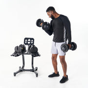 Echelon Strength Adjustable Dumbbells 752 with Stand - 7 to 52.5 lb Quick Select Free Weights for Home Gym, Metal Grip Dumbbells with Storage Rack and Tablet Holder