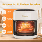 Bluebow 5 Quart Air Fryer with 360 Degrees Viewing Glass Pot, White
