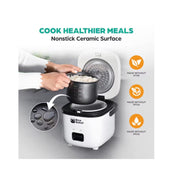GRANITESTONE 2524 4-Cup White Space Saving Rice Cooker with Ceramic Nonstick Inner Pot