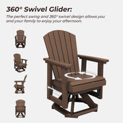 Loyalice Adirondack Swivel Glider Chair, HDPE Resin, Brown, Outdoor Patio Seating