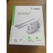Belkin F8J268-05-SLV 24W Dual USB-A Wall Charger + USB A to USB C Cable, 5-ft