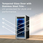 TCL Beverage Cooler, 1.8 Cu Ft, Single Zone, 50 Can Capacity, Black with Stainless Steel Trim, Tempered Glass Door, Adjustable 38-50F, LED Lighting, TRV050FAS