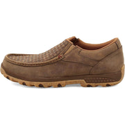 Twisted X Men's Slip-On Driving Moc, Full-Grain Leather Basketweave, CellStretch Comfort, Slip-Resistant Rubber Outsole, Bomber, Size 9 W, MXC0018
