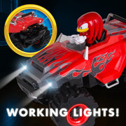 NKOK Sonic Racing CrossWorlds RC Monster Truck with Knuckles, Turbo Boost, All-Terrain Tires, LED Lights, Red