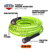 Flexzilla Pressure Washer Hose, 1/4 in x 50 ft, 3600 PSI, M22 Fittings, ZillaGreen