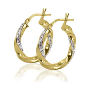 Brilliance Fine Jewelry 14K Gold Plated Sterling Silver Crystal Twisted Round Hoop Earrings, Yellow