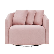 Beautiful 2772-6451F-80K Drew Chair by Drew Barrymore, Pink Blush Boucle, Oversized Swivel Accent Chair with 3 Plush Pillows