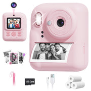 Seckton Dual-Lens Instant Print Camera for Kids, 48MP Digital Camera with 1080P Video, Black-and-White Thermal Printing, 1300mAh Battery, Pink or Blue