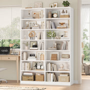 Hiphuta 84 in Tall Double Wide 7-Tier Bookcase with 14 Cubes, Reinforced Shelves, Waterproof White Finish, 700 lb Capacity, Contemporary Style, 1067497