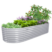 TRAMULL LJL-013 8X3X2ft Galvanized Raised Garden Bed Oval Above Ground Modular Metal Outdoor Planter Boxes Quartz Grey