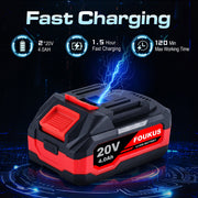 Foukus Cordless Leaf Blower, 580 CFM Airflow, Dual 20V 4.0Ah Batteries with Charger, 270 Rotatable Handle, 3-Speed Control, Handheld Battery Powered for Lawn Yard Garden FK-241106