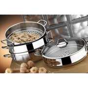 SOFRAM Stainless Steel 3-Tiered Dumpling Steamer Pot, Silver