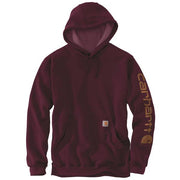 Carhartt Men's Midweight Loose Fit Hoodie, Port Red, Cotton Polyester Blend, Logo Sleeve Graphic, K288-PRT
