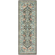 Mainstays 5760GA24xrnr Persian Border Medallion Indoor Runner Rug, Gray Aqua, 2 ft x 6 ft, Machine Washable