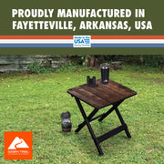 Ozark Trail Folding Outdoor Camp Side Table, Adjustable Height 19 to 21 in, Brown Wood Print, Lightweight Plastic