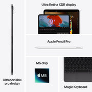 Apple iPad Pro 11-Inch Tablet, M5 Chip, Ultra Retina XDR Display, 256GB Storage, Wi-Fi 7 + 5G Cellular, Space Black, Standard Glass, ME2N4LL/A