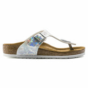 Birkenstock Gizeh Kids Sandals, Hologram Silver Birko-Flor, Adjustable Buckle, Ergonomic Contoured Footbed, Size 30 N, 1008093-300