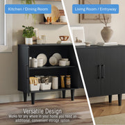 Mainstays Accent Cabinet, Black, Two Fixed Shelves, Magnetic Door Closures, Tapered Legs