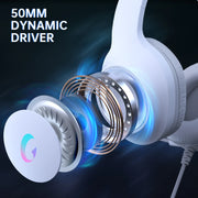 Ecomoment Wired Over-Ear Gaming Headphones with LED Light & 7.1 Surround Sound, White - Ergonomic Design