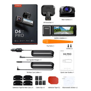 Kingslim D4PRO Car Dash Camera, 4K Front, 2K Rear Dual Cameras, WiFi, GPS, Voice Control, 270 Rotatable Lens, Black