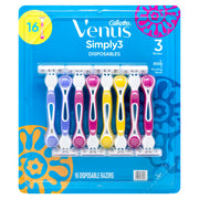 Venus Simply3 Women's Disposable Razors, Dragonfruit Scented, Assorted Colors, Pack of 16