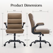 TMV Ergonomic Executive Desk Chair, Tan PU Leather, Adjustable Arms, Swivel, Rocking Function
