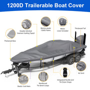 Agricasst 18-20FT Trailerable Boat Cover, 1200D Heavy Duty Waterproof Tarp Covers with Boat Motor Cover, Grey