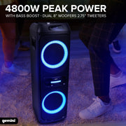 Gemini GHK-2800 Bluetooth Party Speaker System with 4800W Power, LED Lights & Voice-Changing Effects