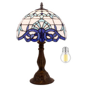 Werfactory S003B12T02 Tiffany Table Lamps Navy Blue Baroque Stained Glass Light, 18