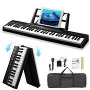 Glarry 61 Key Portable Folding Keyboard Piano with 200 Rhythms, 200 Tones, 80 Demo Songs, Built-in Speakers, Microphone, Headphone, and Music Rest