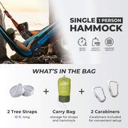CORE Single Camping Hammock, Durable 300-Thread Diamond Ripstop Nylon, 500 lb Capacity, Quick 2-Minute Setup, Electric Green, Includes Tree Straps and Carry Bag, 40285
