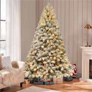 Yexmas 7.5FT Pre-Lit Snow Flocked Christmas Tree with 450 Warm White and Multicolor LED Lights