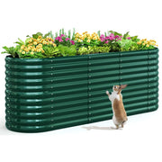 KING BIRD Raised Garden Bed, 8x2x3 ft, 12-in-1 Modular Galvanized Steel Planter, Dark Green, Outdoor Garden Box for Vegetables and Flowers, 18074924400