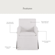 My Texas House MT6425004710007 Wren Slipcover Dining Chair with Rolling Caster Wheels, Cream Linen Fabric