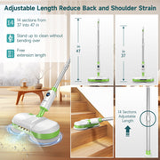 AlfaBot S1-1A Cordless Electric Steam Mop, Dual-Spin, Self-Propelled, LED Headlight, Water Spray, Large Tank, Green
