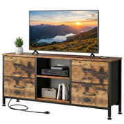 Dowellia TV Stand, 43 Inch Industrial Style Entertainment Center, Brown Wood and Metal Media Console with 4 Drawers, Fits Up to 50 Inch TV
