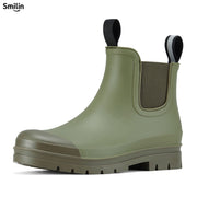 SMILIN Chelsea Waterproof Ankle Rain Boots for Women, Anti Slip Rubber Lug Outsole, Olive Green, Size 10