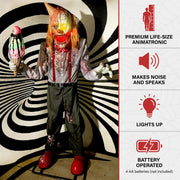 Haunted Hill Farm I Scream Clown Halloween Animatronic, 6.9 Ft Life-Size, Motion-Activated with Lights and Sound, Battery-Powered, Multicolor, Plastic and Polyester, HHSCREAMCLWN-1FLSA