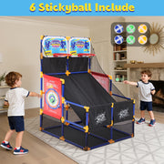 COCLUB 2in1 Indoor Kids Basketball Hoop Set with Dual Hoops, Electronic Scoreboard, LED Lights, 6 Basketballs and Sticky Balls for Ages 3-6