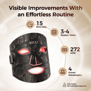 ARIVEA LED Red Light Therapy Face Mask, Wireless Rechargeable, Foldable, 4 Light Modes, Black