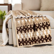 Better Homes & Gardens Reversible Velvet Plush and Faux Fur Throw Blanket, Oversized 50 x 72 in, Beige and Red Plaid