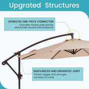 FUNDAZE 10ft Heavy Duty Cantilever Patio Umbrella with Weighted Base, Beige, Round, Crank Lift, Adjustable Tilt