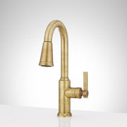 Signature Hardware 485504 Greyfield 1.8 GPM Single Hole Pull Down Bar Faucet, Aged Brass