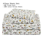 Welspun USA Beautiful 4-Piece Cotton Washed Percale Sheet Set, 200 Thread Count, Sage Green or White Botanical, Fits Mattresses up to 16 in