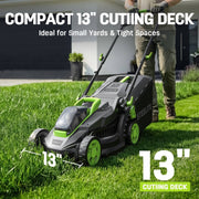 Steelite DG500 13-in Cordless Lawn Mower, Brushless 20V Motor, 4.0Ah Battery, 8-Gallon Grass Bag, Green