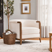 My Texas House Campbell Wood Accent Chair, Cream Polyester Fabric, Solid Wood Frame, Peg-Style Legs